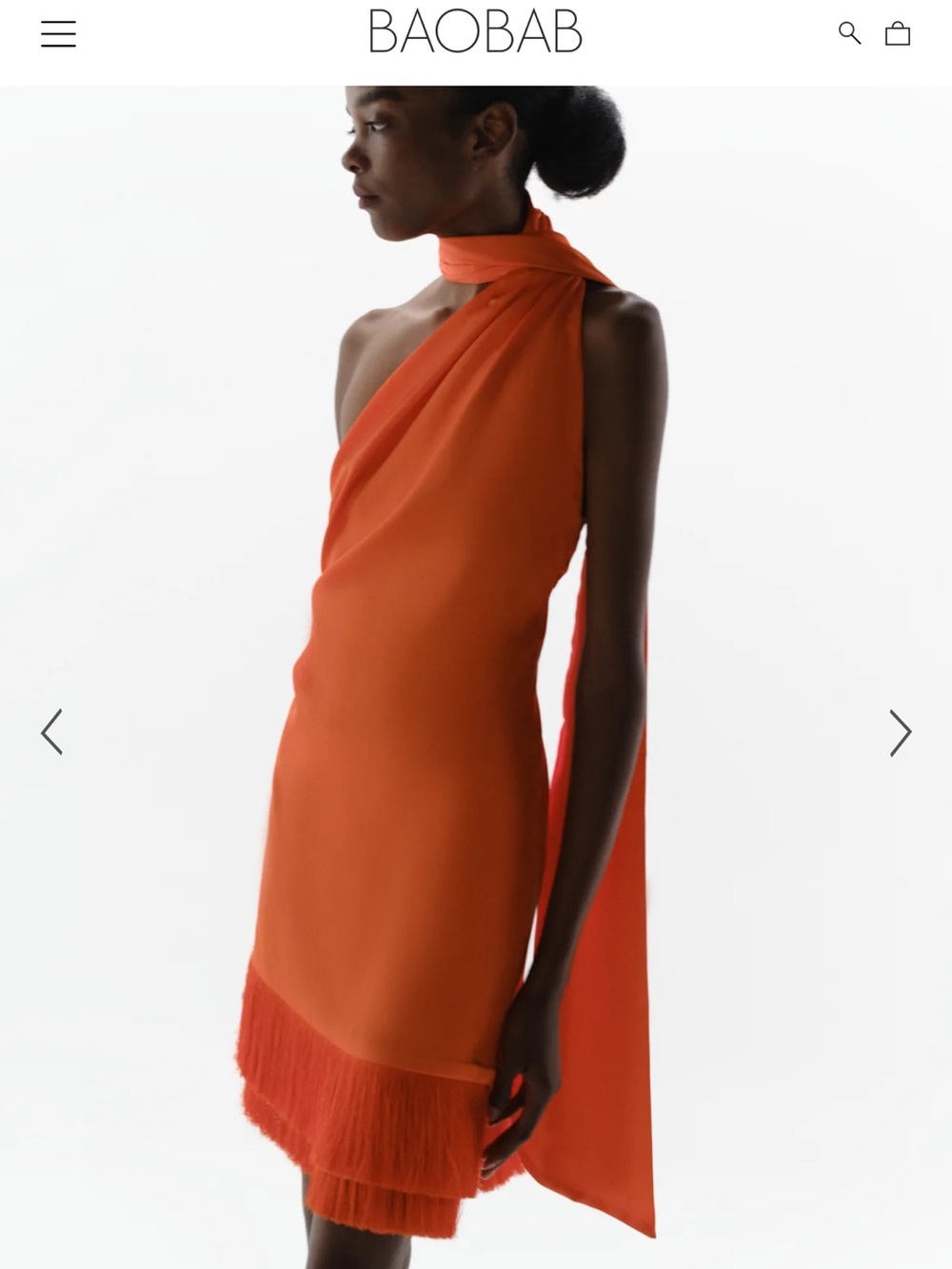 Baobab Collection Orange One-Shoulder Draped Fringe Dress